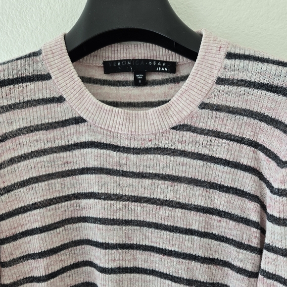 Veronica Beard Dean Pale Pink and Charcoal Stripe Linen Blend Sweater Size Small - Picture 5 of 16